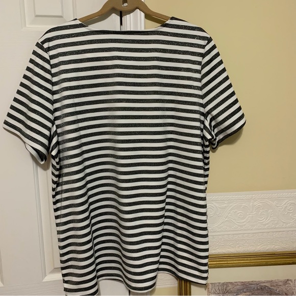 Brooke Shields Timeless Short Sleeve Metallic Striped Blouse Woman’s Size XL - Picture 10 of 11
